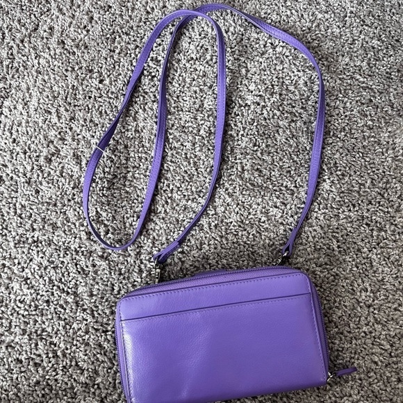 Hand painted mushroom purse fairycore mini genuine leather purple and yellow - Picture 3 of 6